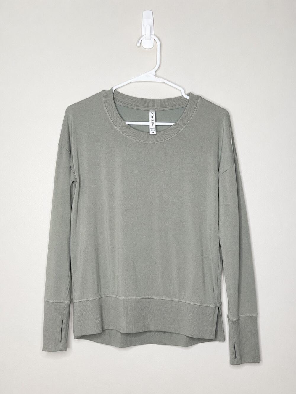 Athleta Sage Green Modal Long Sleeve Top XS Thumbholes High Low Hem